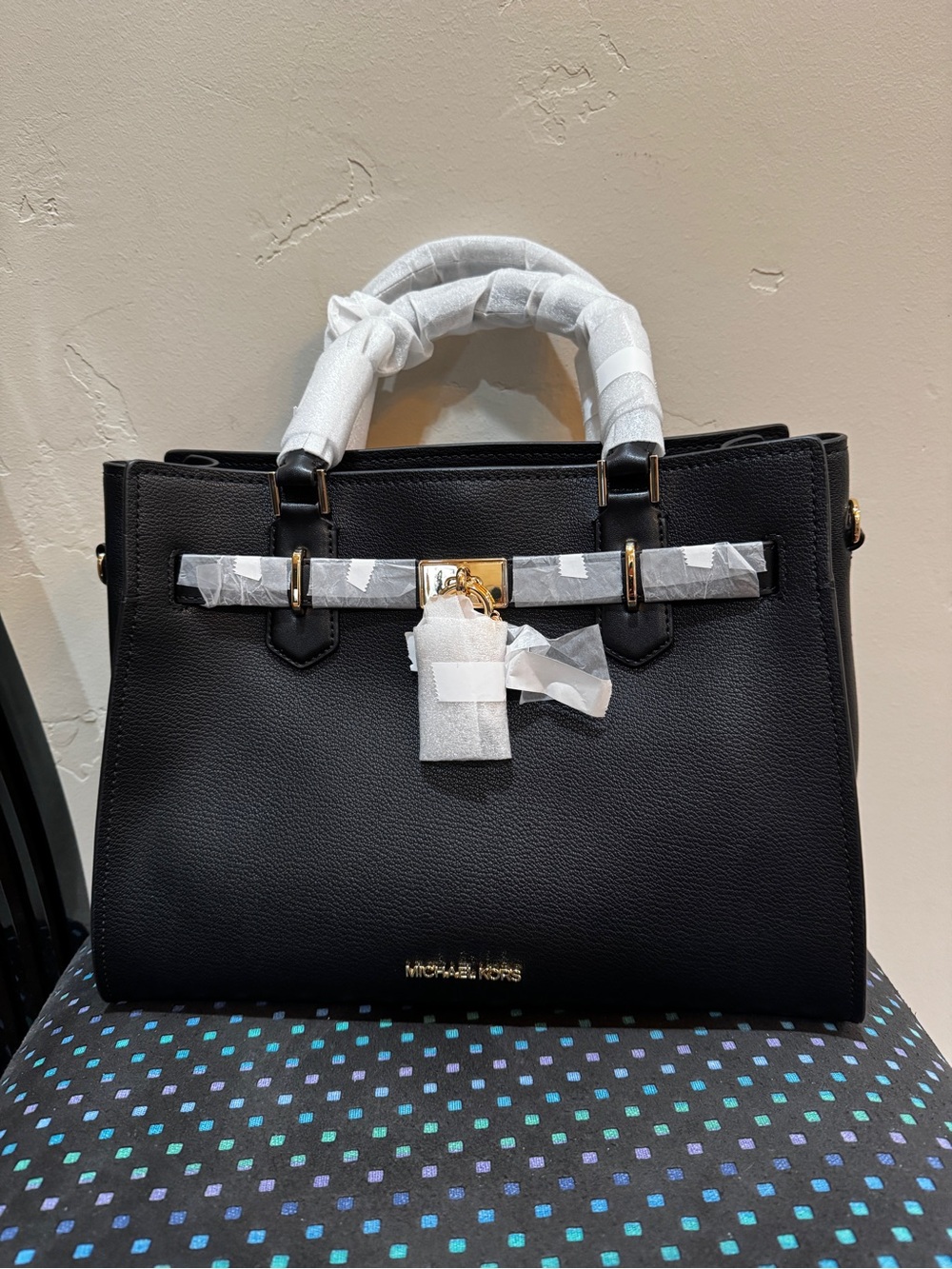 Michael Kors Black Pebbled Leather Tote with Gold Hardware